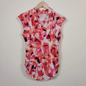 APT 9 Sleeveless Blouse Womans Size PM Coral Abstract Print